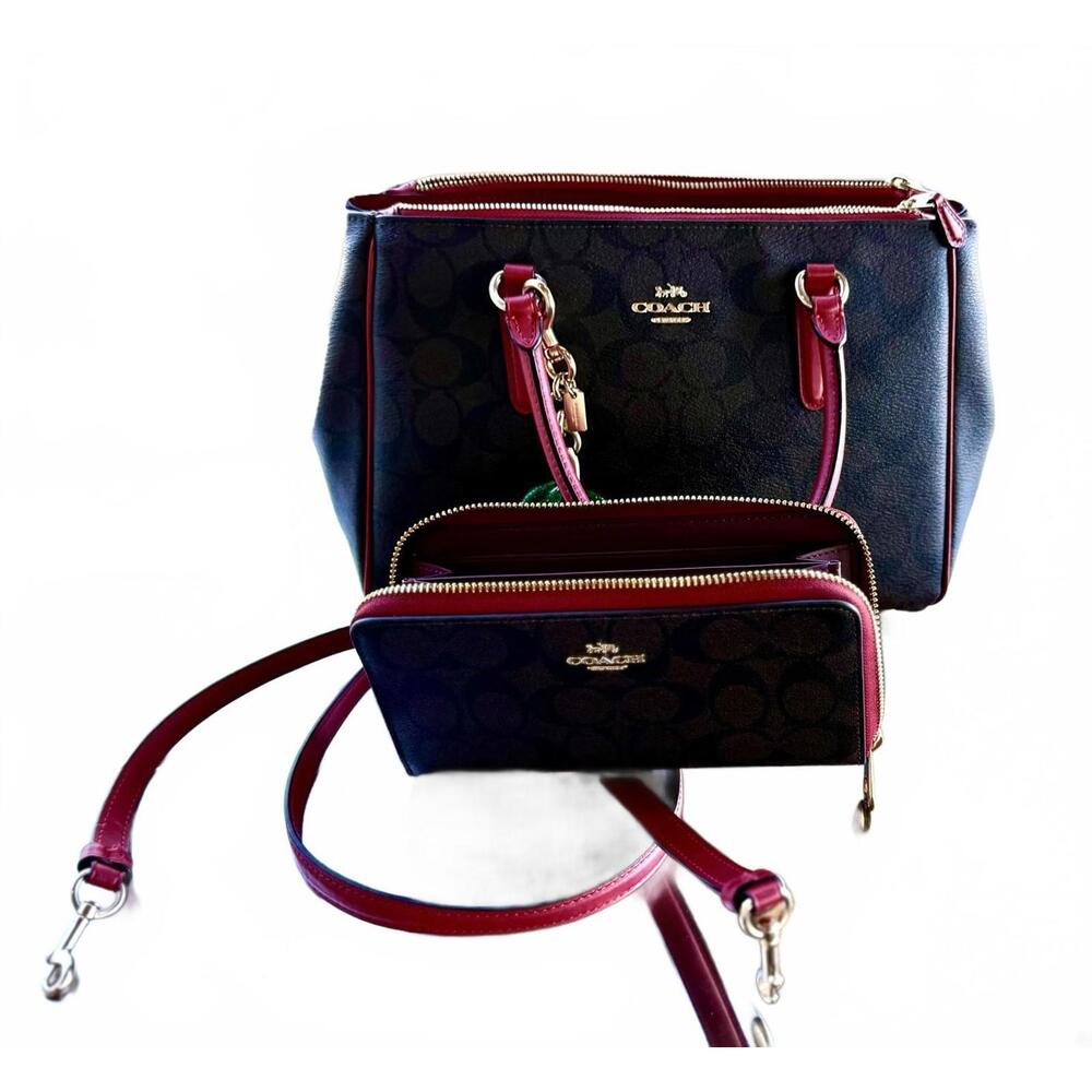 👜 Coach Rowan Satchel in Signature Canvas with Red Leather Trim NWOT - Picture 6 of 15